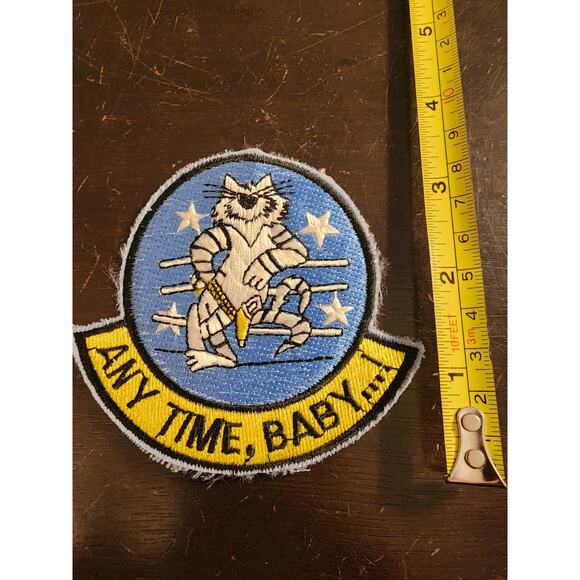 Vtg NOS Military Patch Desert Storm Tom Cat Any Time‎ Baby Squadron Patch - Picture 1 of 2
